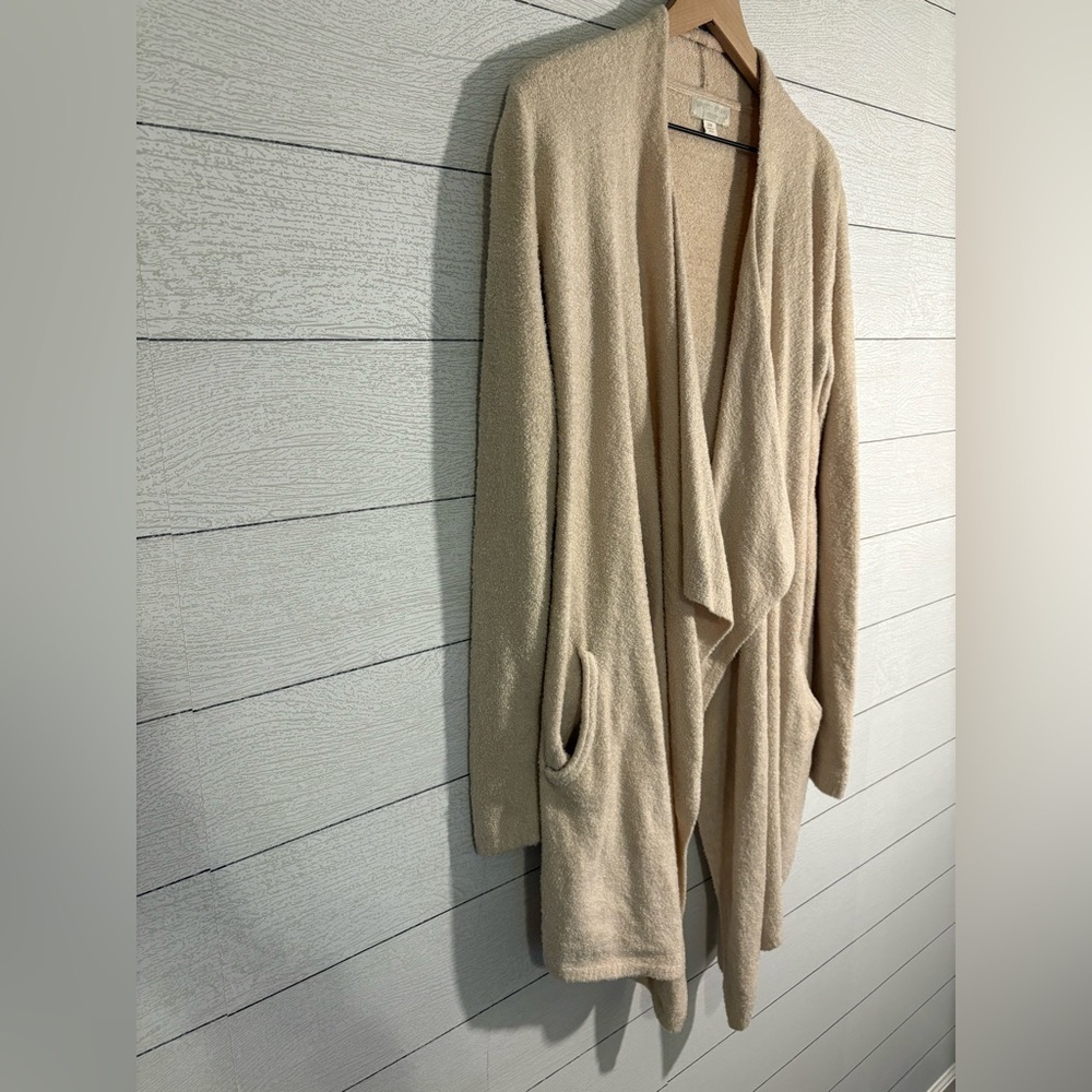 Barefoot Dreams Cozy Chic Lite Island Wrap Draped Cardigan in Taupe, Size S/M - Picture 8 of 10
